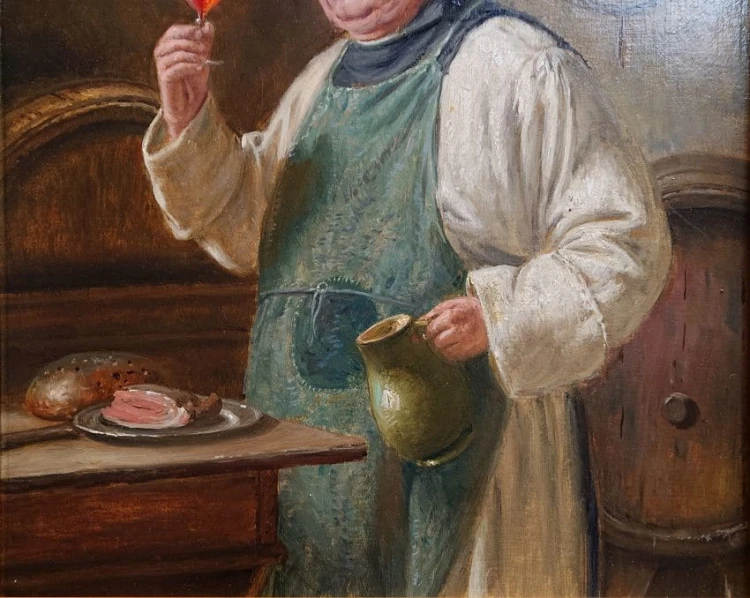 Fritz Wagner - U mnicha w piwniczce - aukcyjny cenny obraz