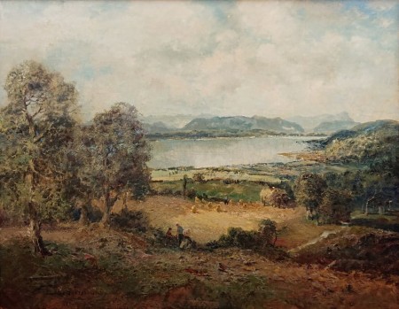 Ludwig Gschossmann Żniwa obraz wiejski