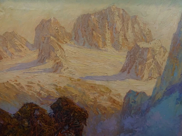 Widok na szczyt lodowca Dachstein - Hans Münnich - malarstwo szpachlowe