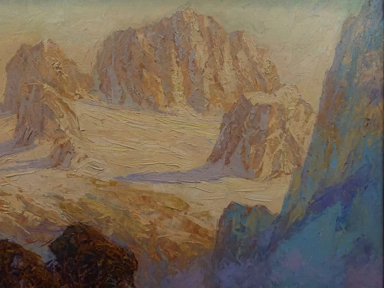 Widok na szczyt lodowca Dachstein - Hans Münnich - malarstwo szpachlowe