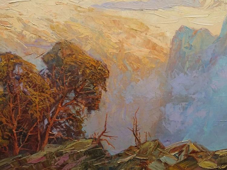 Widok na szczyt lodowca Dachstein - Hans Münnich - malarstwo szpachlowe