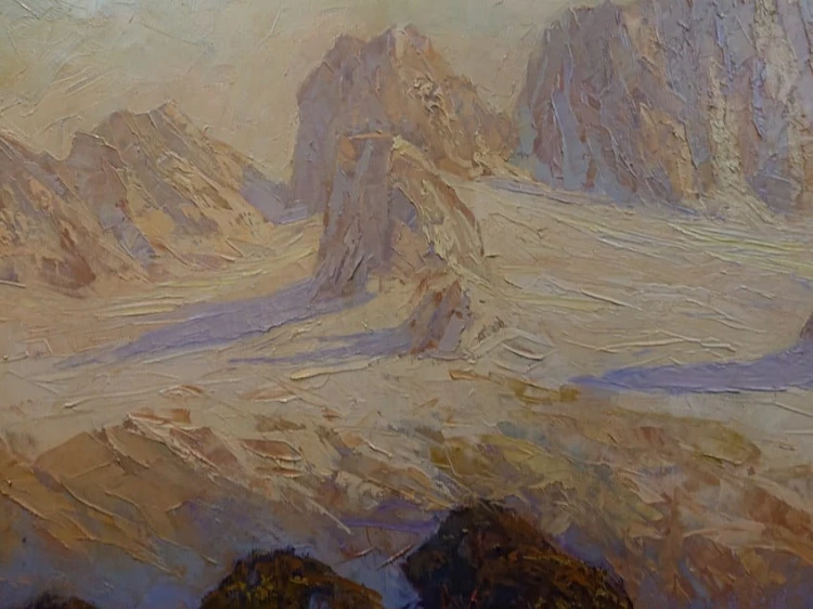 Widok na szczyt lodowca Dachstein - Hans Münnich - malarstwo szpachlowe
