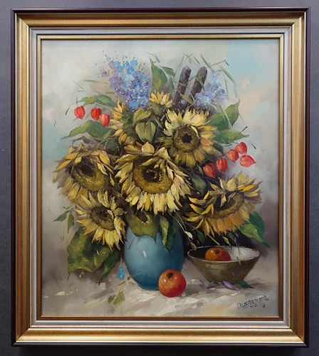 Otmar Lederer - Kwiatowa martwa natura ze słonecznikami