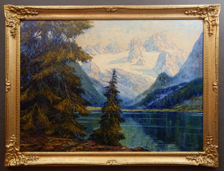Pejzaż Górski - panorama z regionu Salzkammergut - Hans Münnich - Obraz olbrzym