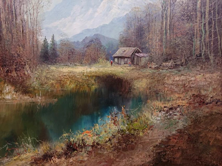 Jeziorko w leśnym zagajniku - obraz krajobrazowy - Gustav Türk