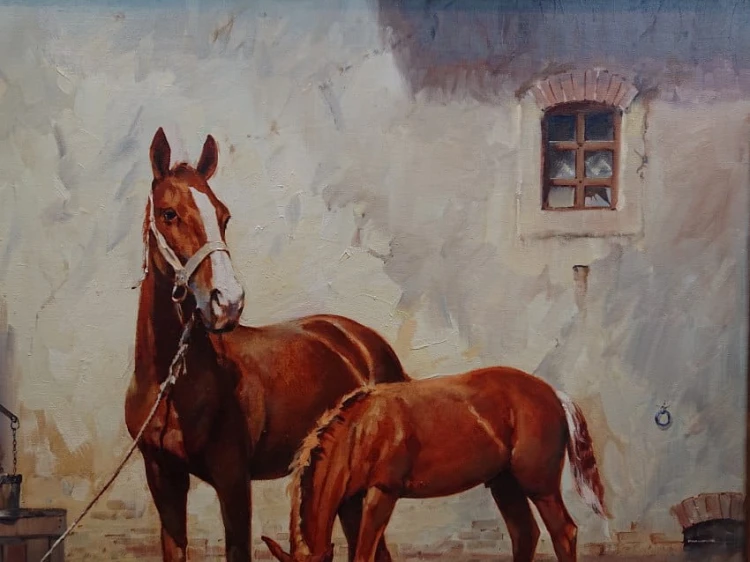 Obraz z końmi - Klacz i źrebak - Hans Nickiel