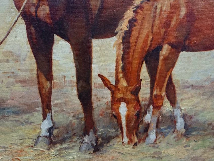 Obraz z końmi - Klacz i źrebak - Hans Nickiel