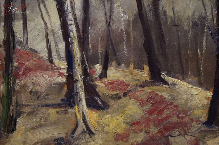 Stary obraz Josef Steib Jesienny Las 1929r