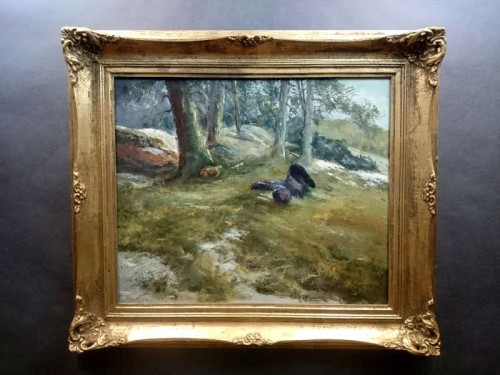 Obraz olejny Wilhelm SCHUSTERS potyczka Głuszec i Łasica