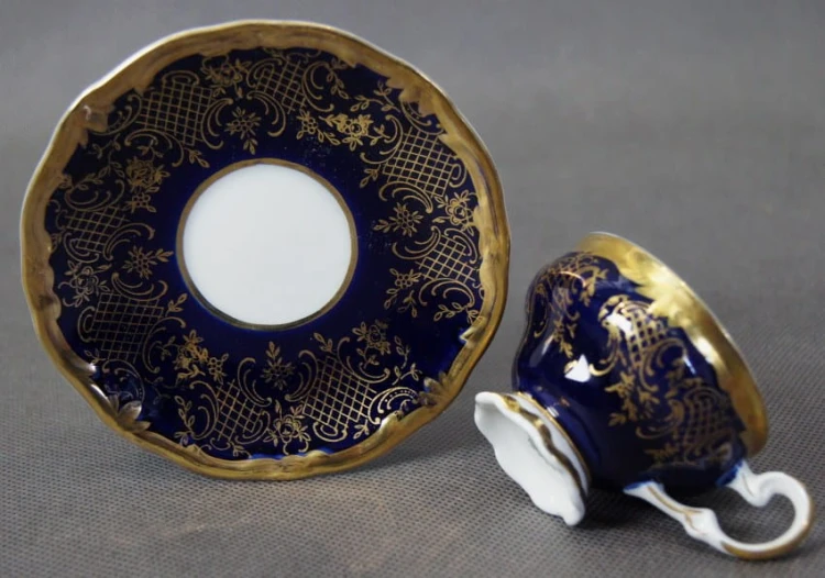 Kobalt złoto - filiżanka i spodek do espresso - porcelana Weimar