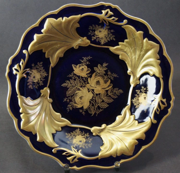 Porcelana Weimar - Cudowna patera - kobalt złoto