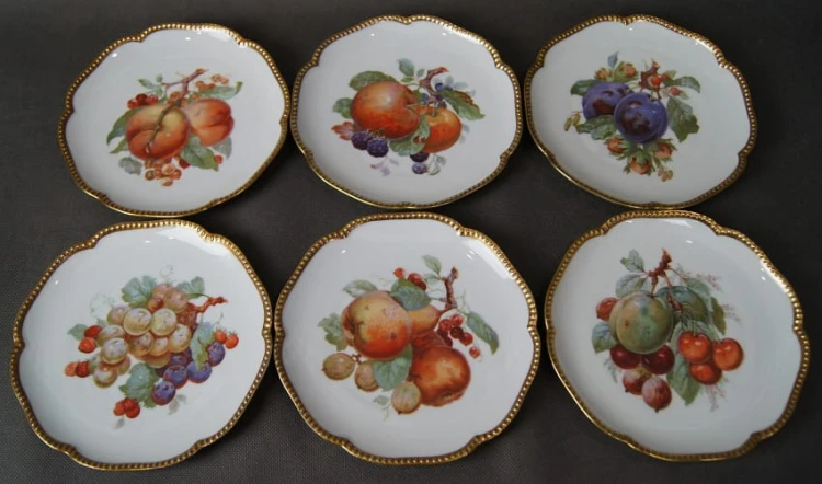 Komplet owocowych talerzyków - Wykwintna porcelana Herman Ohme Szczawienko