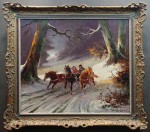 Sanie z końmi w galopie ⭐ Michael Borbely  malarstwo węgierskie