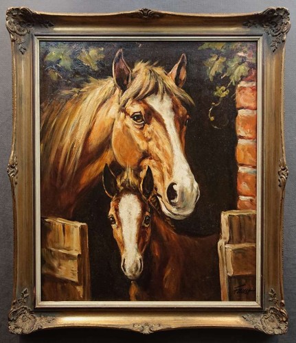 Źrebię i klacz - Heinrich Faust wyjątkowy obraz z końmi