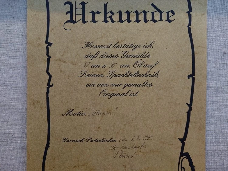 Niezwykła mozaika kwiatowa - obraz olejny J. Taubert