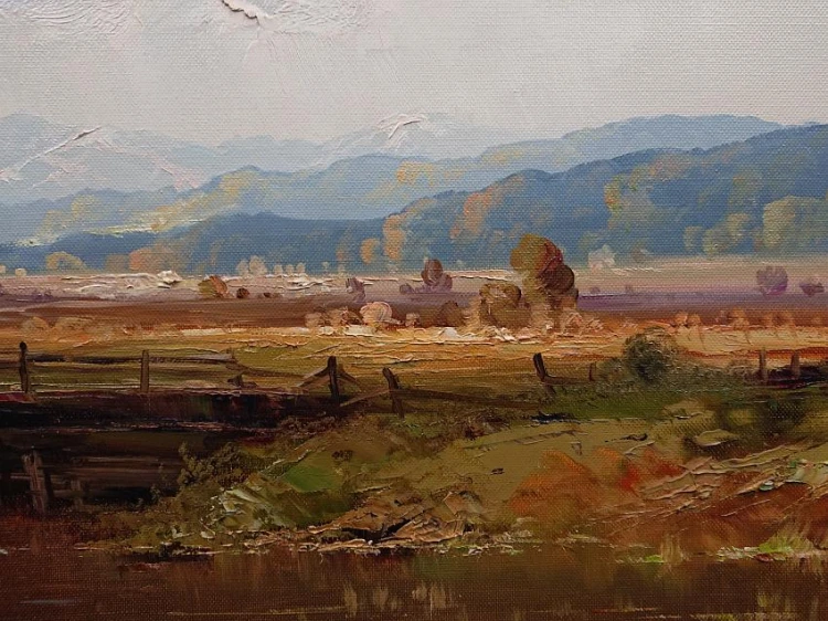 Pejzaż z rzeką i drewnianym mostkiem - Obraz krajobraz - Ernst Jugel