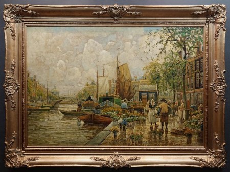 Jarmark kwiatowy nad kanałem Amsterdamu - F. Max Richter Reich - obraz olbrzym