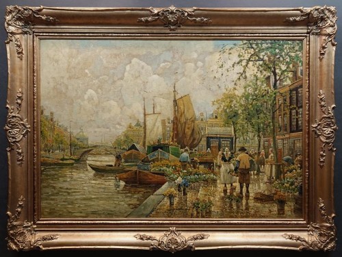 Jarmark kwiatowy nad kanałem Amsterdamu - F. Max Richter Reich - obraz olbrzym