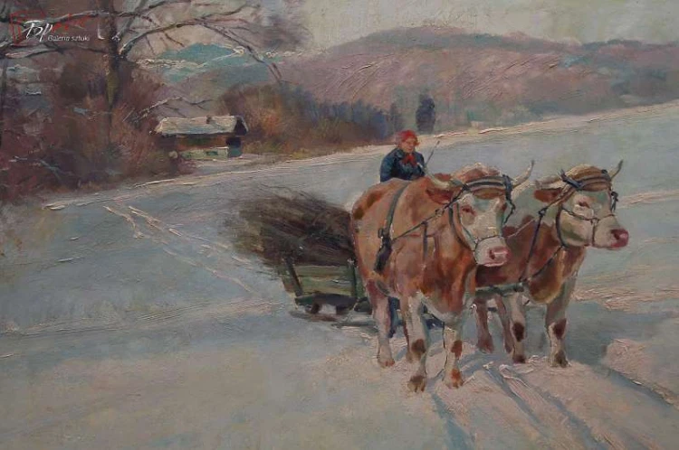 Paul John Walch Zwózka drewna zimą 1935 Polecam!!! 