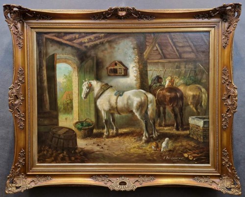 Konie w stajni - Cornelis Wouter Bouter - Holenderskie malarstwo