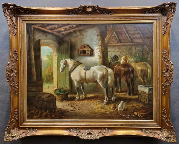 Konie w stajni - Cornelis Wouter Bouter - Holenderskie malarstwo