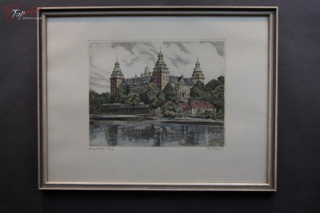 Helma Fischer- Oels duża akwaforta Zamek Johannisburg