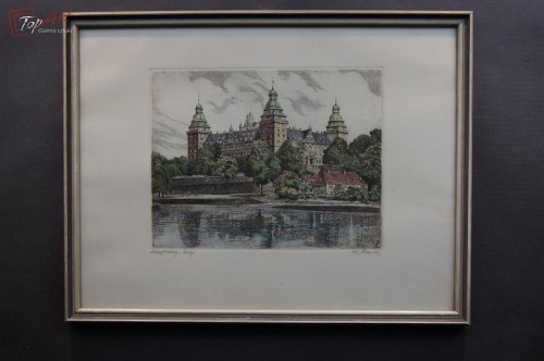 Helma Fischer- Oels duża akwaforta Zamek Johannisburg