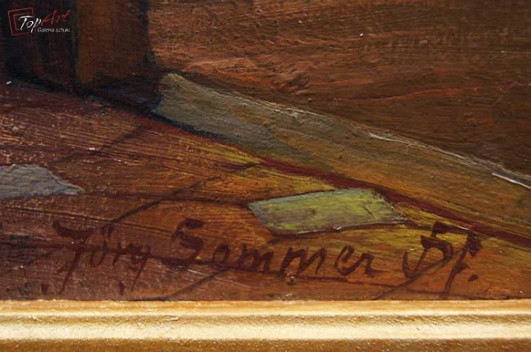 Stary obraz Scena we wnętrzu Jörg Sommer ur.1881r 
