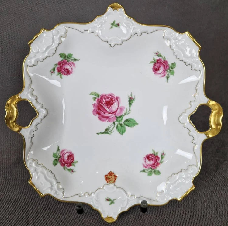 Pałacowe cudo patera w różę i złoto - Porcelana Alka Kunst