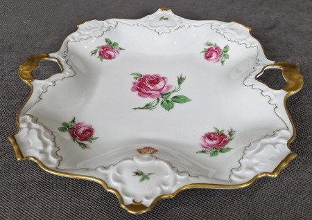 Pałacowe cudo patera w różę i złoto - Porcelana Alka Kunst