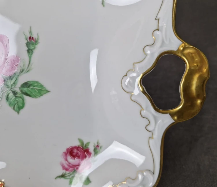 Pałacowe cudo patera w różę i złoto - Porcelana Alka Kunst
