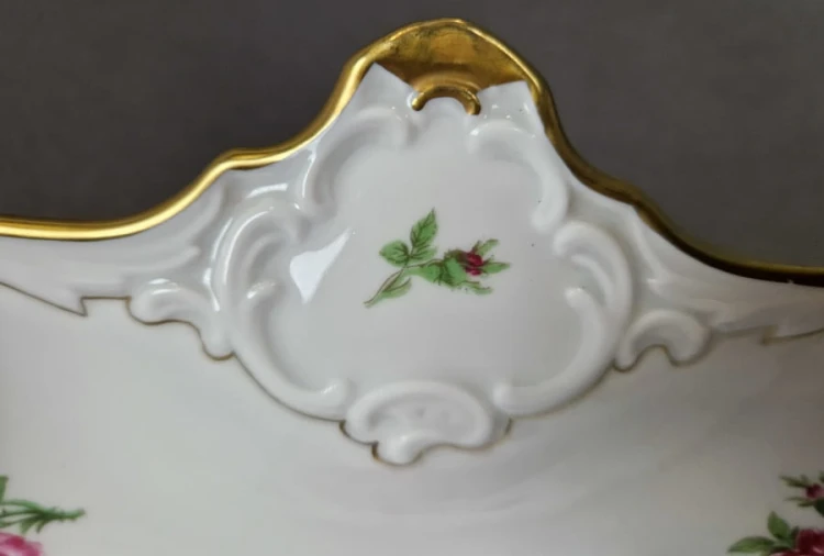 Pałacowe cudo patera w różę i złoto - Porcelana Alka Kunst