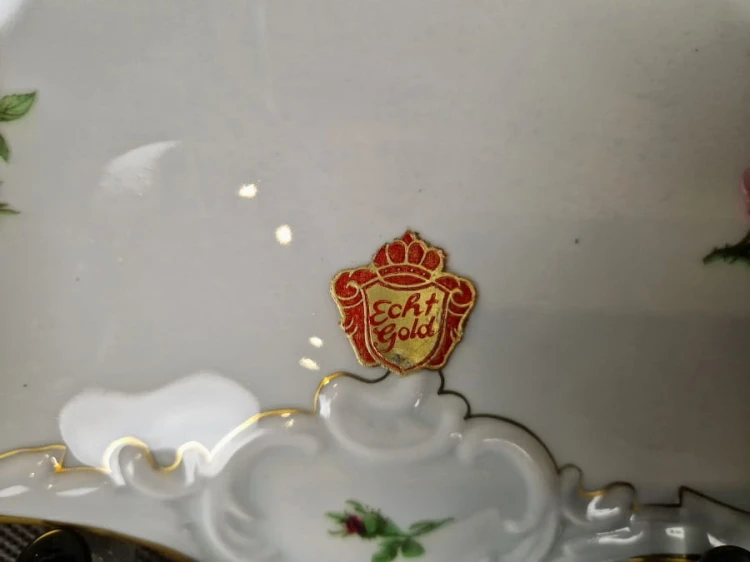 Pałacowe cudo patera w różę i złoto - Porcelana Alka Kunst