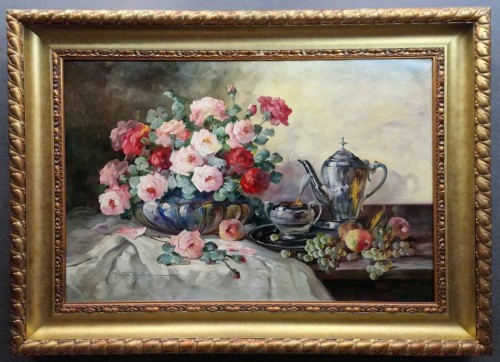 Barwna martwa natura z różami - przedwojenny obraz - Hedwig Petermann