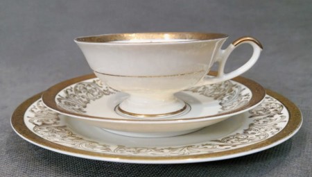 Ecru - zestaw śniadaniowy bogate dekoracje - Porcelana Alka