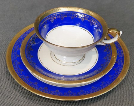 Niebieski - zestaw śniadaniowy bogate dekoracje - Porcelana Alka