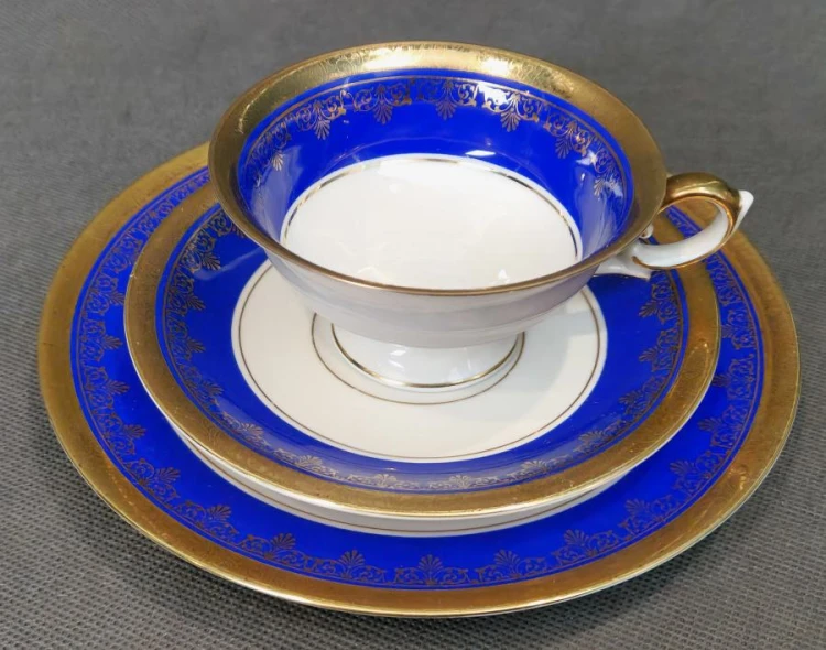 Niebieski - zestaw śniadaniowy bogate dekoracje - Porcelana Alka