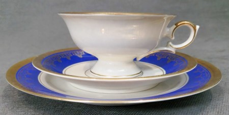 Niebieski - zestaw śniadaniowy bogate dekoracje - Porcelana Alka