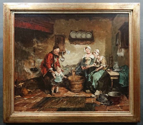 Rodzinna sielanka w izbie - doskonałe malarstwo - Gerhard Dickmeis