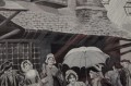 Gwar uliczny scenka z życia - francuski żakard z jedwabiu
