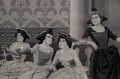 Nauka szermierki - obraz z jedwabiu XIX wiek