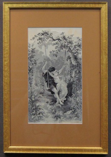 Ona i on na huśtawce - stary obraz z jedwabiu