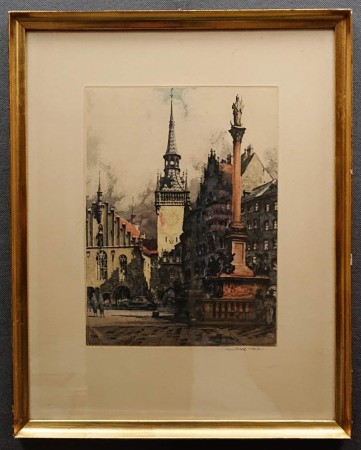 München Marienplatz - kolorowa grafika - Rudolf Veit