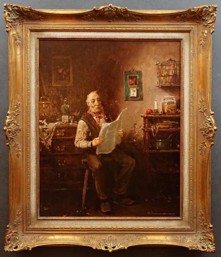 Schmidtmann Hermann - stary obraz olejny - Dziadziuś z gazetą