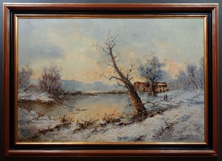 Pierwszy śnieg - Friedrich Karl Thauer - wyjątkowo duży obraz olejny