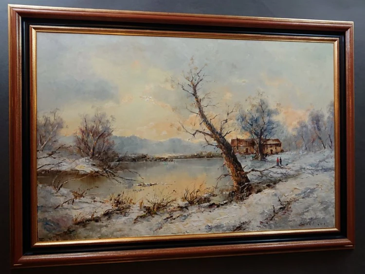 Pierwszy śnieg - Friedrich Karl Thauer - wyjątkowo duży obraz olejny