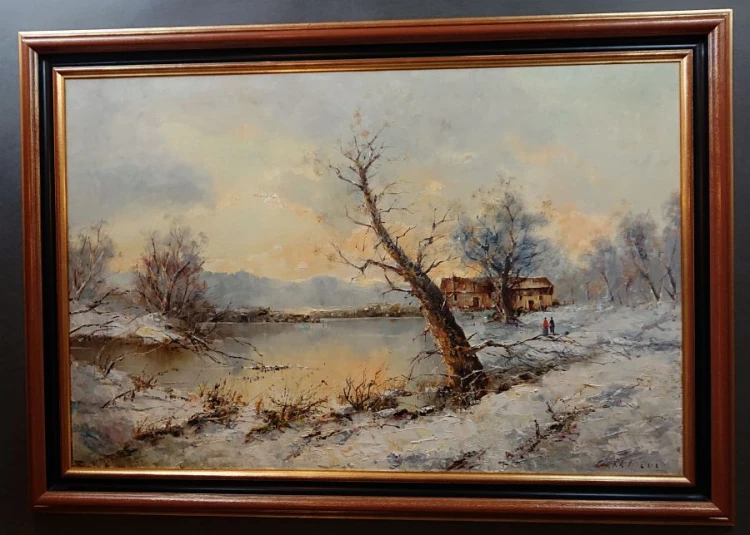 Pierwszy śnieg - Friedrich Karl Thauer - wyjątkowo duży obraz olejny