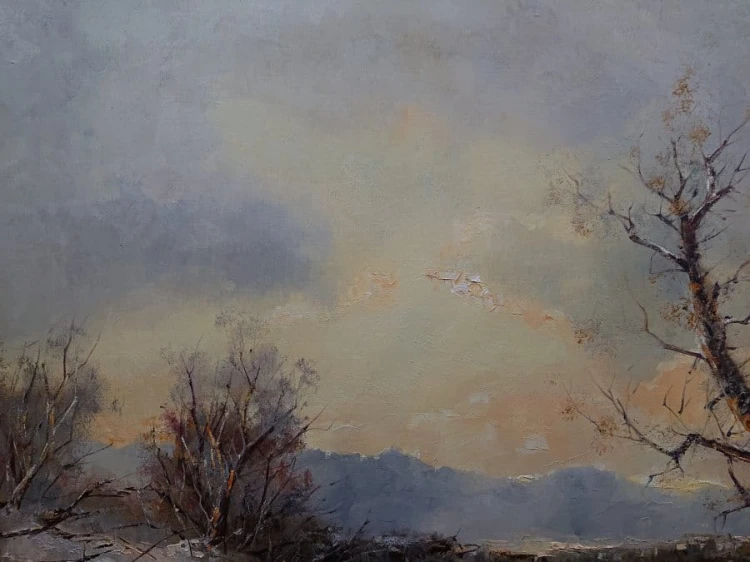 Pierwszy śnieg - Friedrich Karl Thauer - wyjątkowo duży obraz olejny