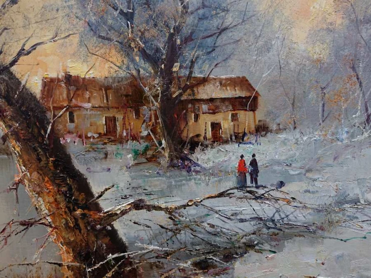 Pierwszy śnieg - Friedrich Karl Thauer - wyjątkowo duży obraz olejny