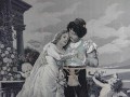 Zakochana para wśród amorków - jedwabny żakard
